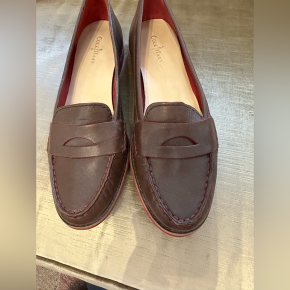 Cole Haan women’s penny loafers preppy brown leather red stitch sz 10 Nike sole - Picture 7 of 14